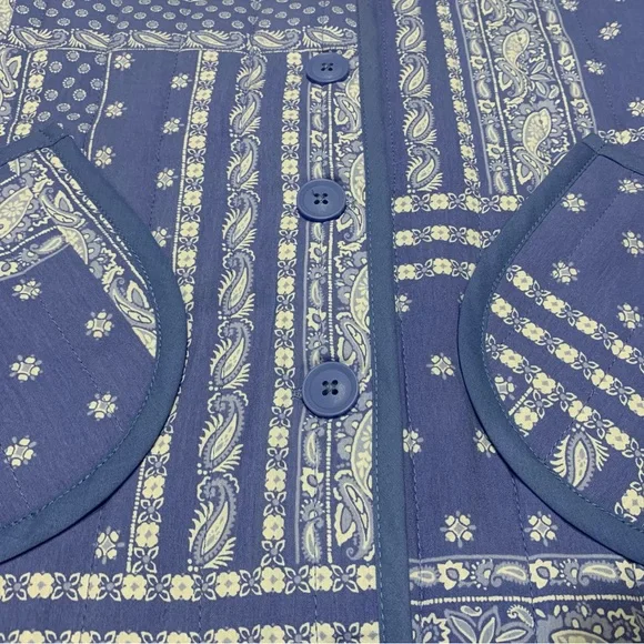 Como Vintage Blue Paisley Patchwork Quilted Bomber Jacket - Picture 2 of 4